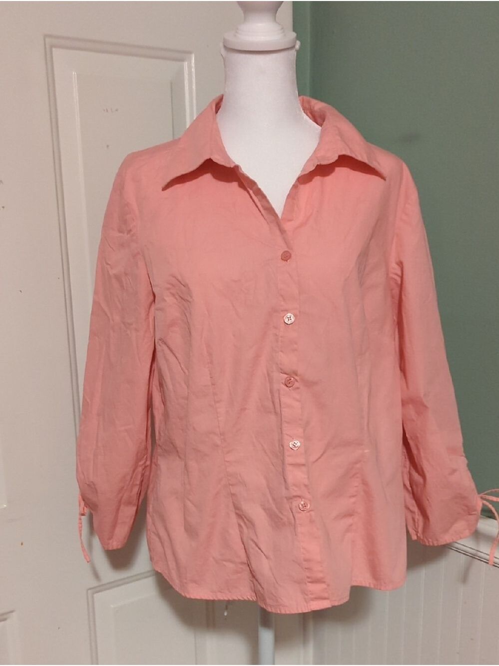 Style & Co. Pink Button-Down Collared Shirt Size 14 3/4 Sleeves W/Cinch Ties